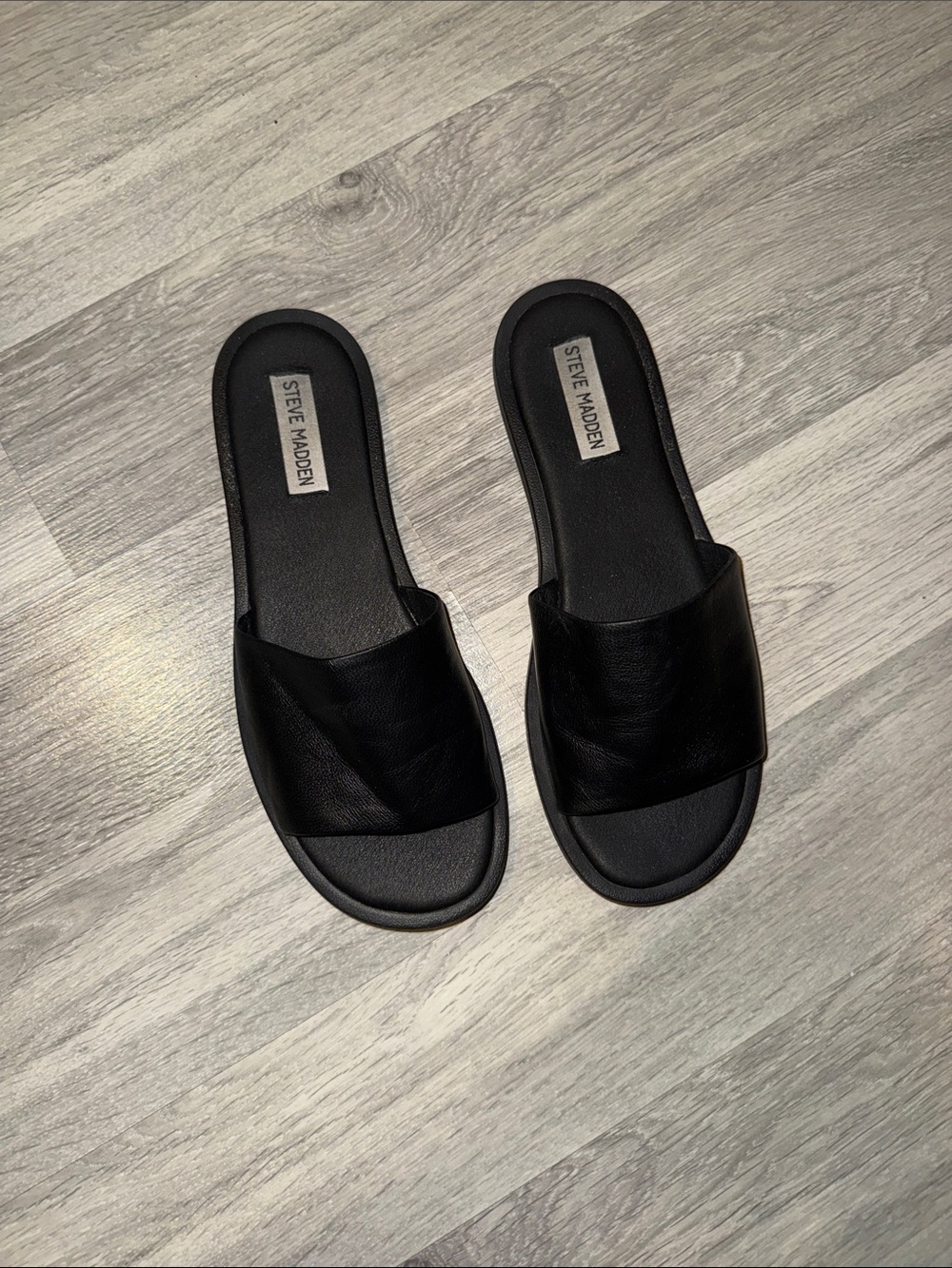 Steve Madden Black Leather Slide Sandals